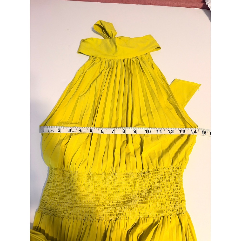 Wedding Guest Pleated High Neck Halter Dress Lime Green Women's Small - Picture 10 of 10